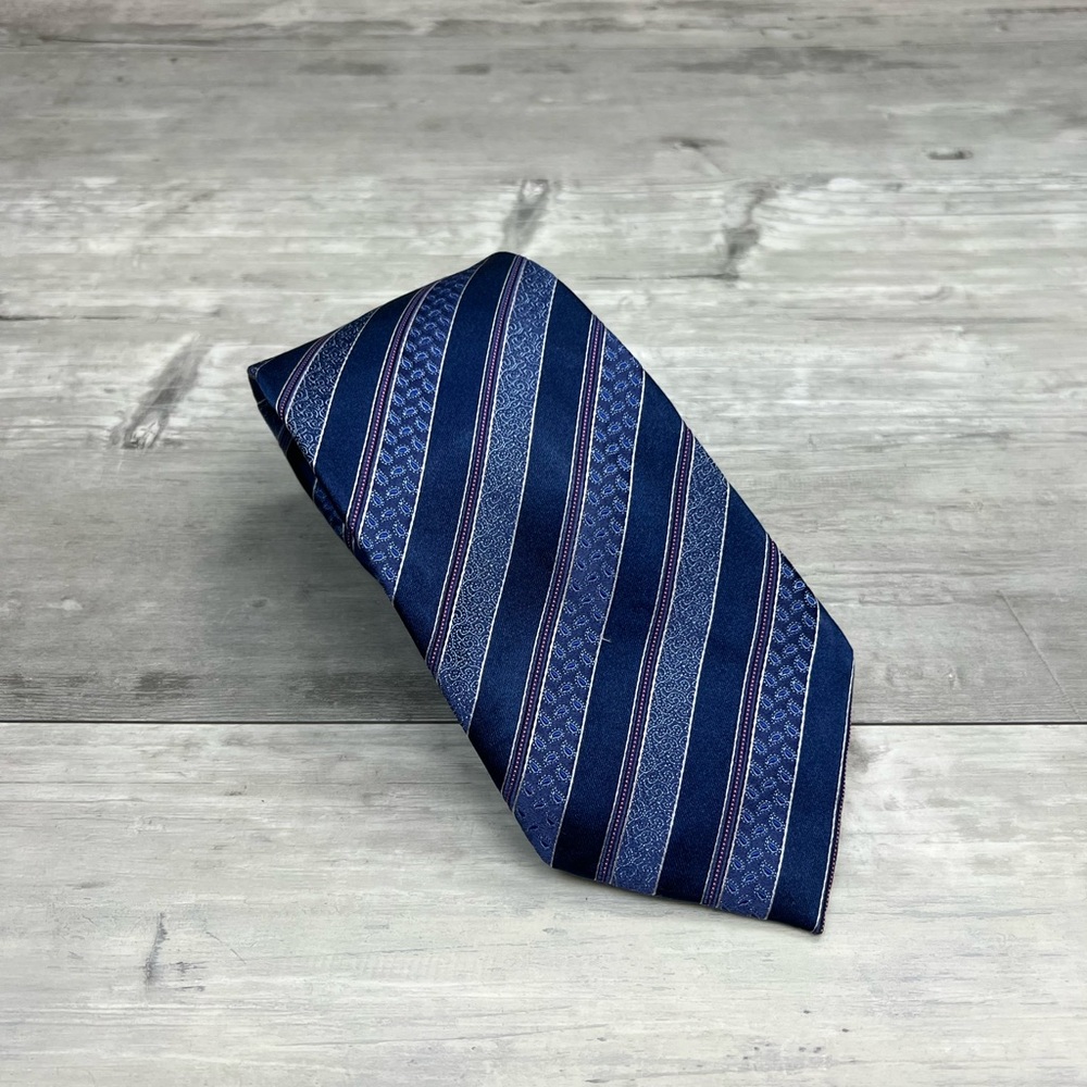 Ermenegildo Zegna Navy w/ Blue, Pink & White Stripe Silk Tie